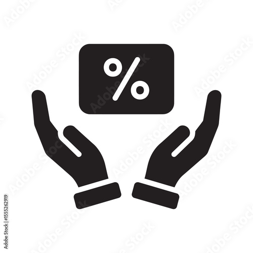 Discount offer icon with hands holding a percent sign for sales promotion and special deal a concept for marketing and retail business offer vector solid glyph icon
