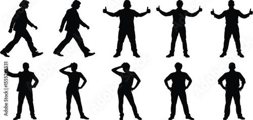 People Silhouettes: A collection of various poses and gestures against a white background displaying diverse actions.