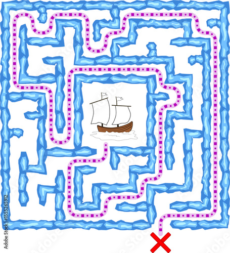 The pirate boat is captured inside the icebergs. Help it to sail away the ice prison. Maze of easy difficulty level.