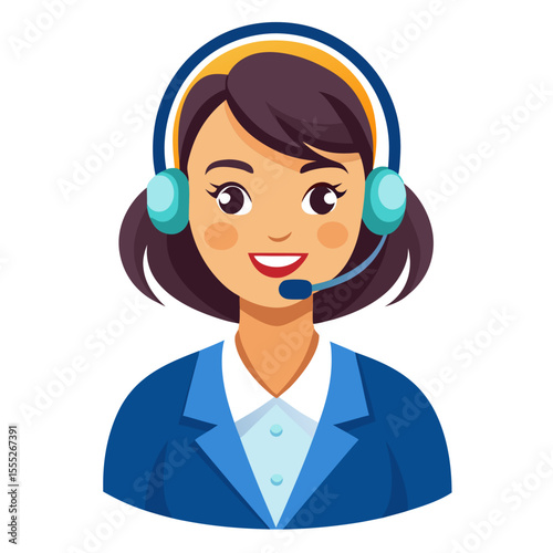 Close up of confident call center worker with headset smiling warmly for customer service