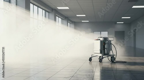 Disinfecting Fogger Spraying Sanitizer in Empty Modern Office