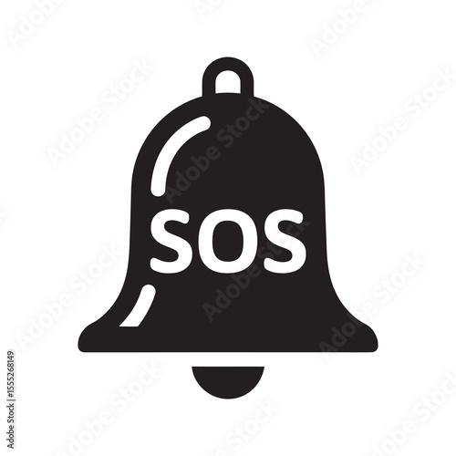 SOS bell icon for an emergency alarm and a distress signal representing a call for help a safety alert and a rescue request vector solid glyph icon