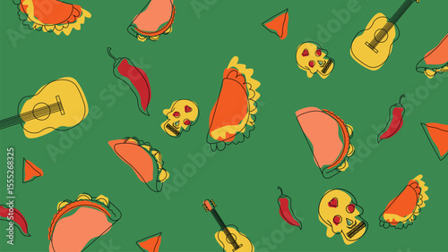 Mexican skull and taco background