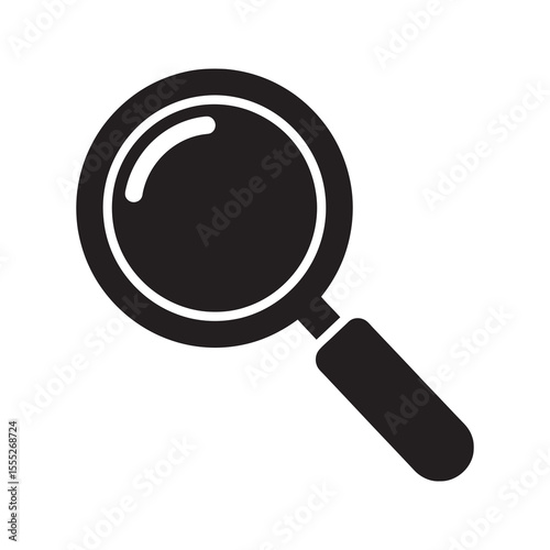Magnifying glass icon for searching and finding information representing research analysis and investigation for business data and discovery vector solid glyph icon