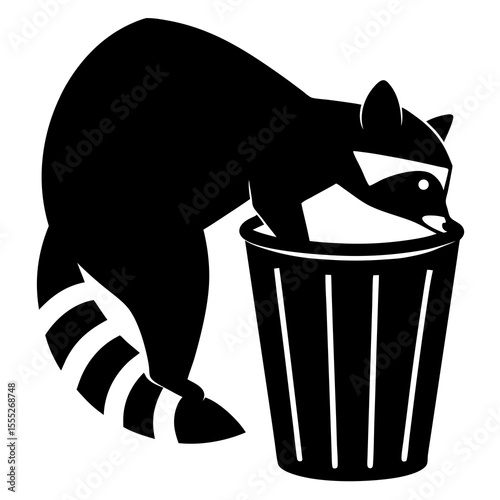 Funny Raccoon Sitting in Trash Can Silhouette Vector