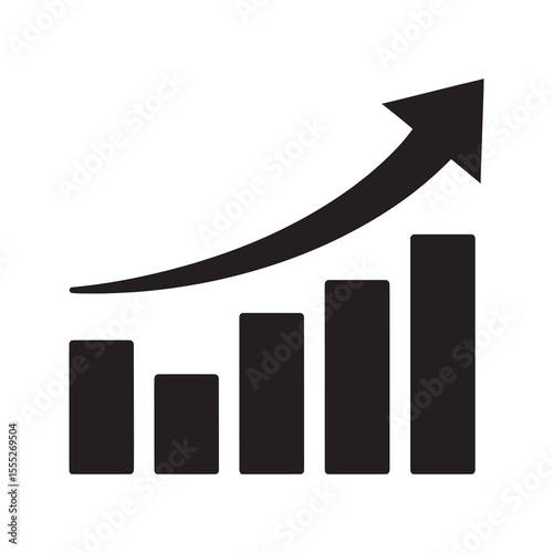 Business growth chart icon with an upward trend line representing financial success a market increase and a positive report on analytics data vector solid glyph icon