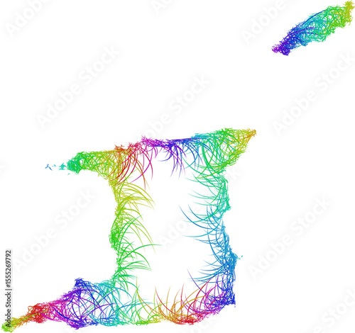 Rainbow sketch outline map of Trinidad and Tobago 
