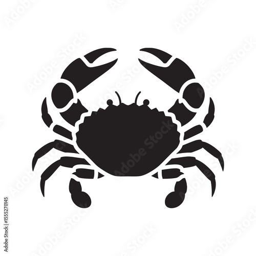 Crab icon representing a marine crustacean animal for a seafood restaurant menu or a symbol of summer beach life and the ocean wildlife vector solid glyph icon