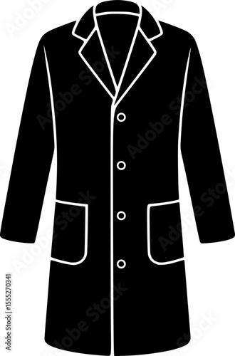 Black silhouette food safety lab coat, minimalistic vector for lab and medical designs