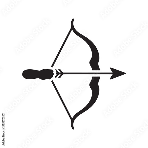 Bow and arrow icon for the sport of archery representing a hunting weapon a target practice tool or a medieval age combat symbol vector solid glyph icon