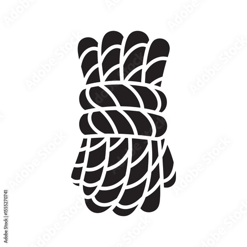 Coiled rope icon for climbing or sailing representing a knot for survival and connection a tool for binding and securing outdoor equipment vector solid glyph icon