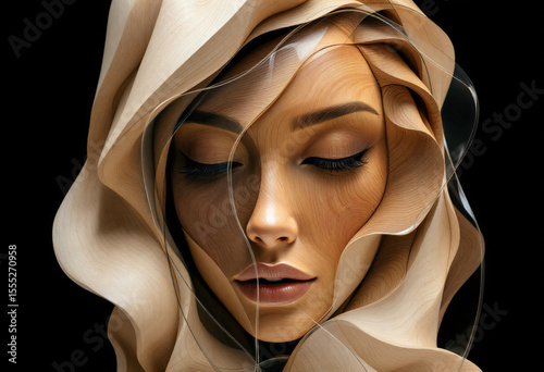 woman face sculpture made of wood and plexiglass