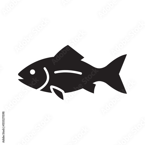 Fish icon for a fishing trip representing seafood or marine life and an aquatic animal that can be found in a river or lake vector solid glyph icon