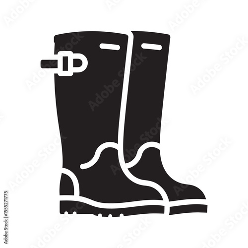Rubber boots icon for rainy weather representing waterproof footwear for gardening fishing or farm work to keep feet dry and comfortable vector solid glyph icon