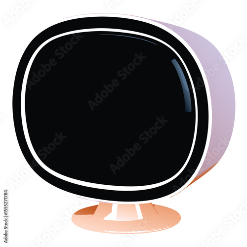 3 D rendered retro futuristic computer monitor with black screen and orange base on white background