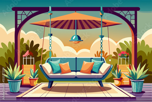 vector of Modern swing sofa design chairs are hung for stylish porches that have a swing function.