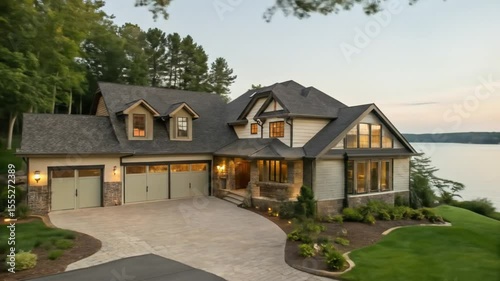 Luxury waterfront home with lake view real estate dream house custom built architecture and design