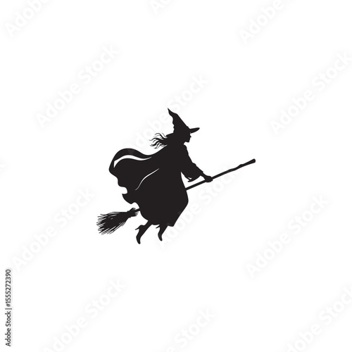 Mysterious Witch Silhouette Flying on a Broomstick