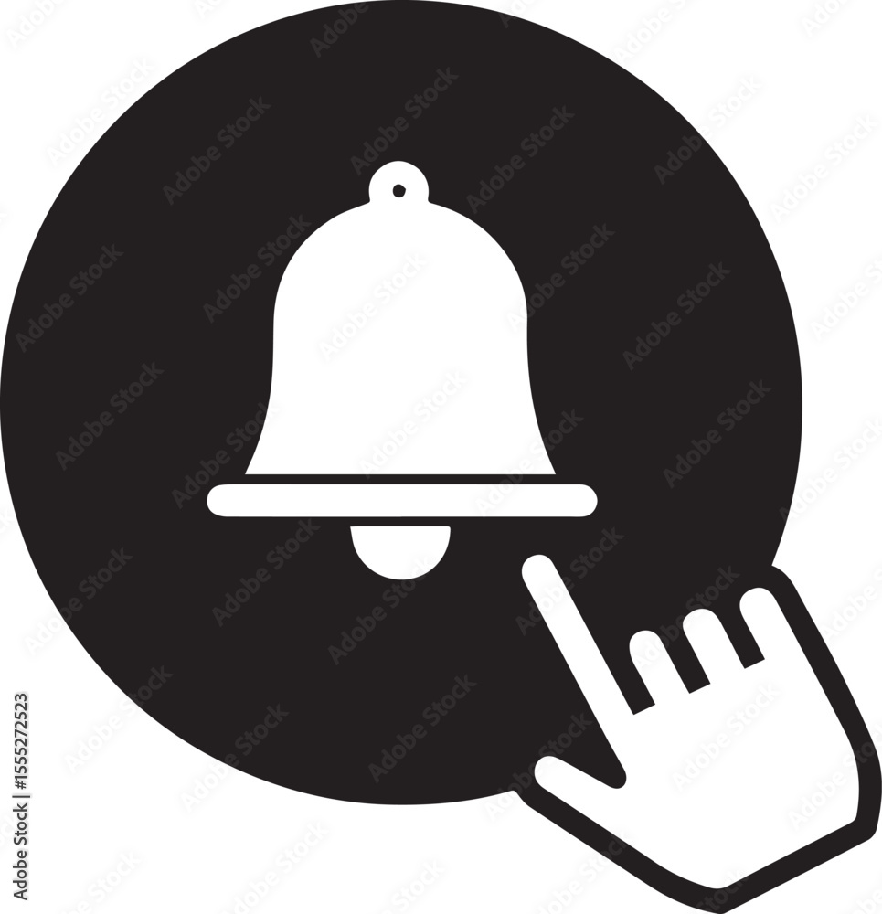 Fototapeta premium Hand holding bell icon vector illustration safety symbol design sign object equipment helmet cap hat button protection army baseball construction