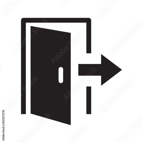 Exit icon with an open door and an arrow representing an emergency escape route a way out of a building and a sign to leave vector solid glyph icon