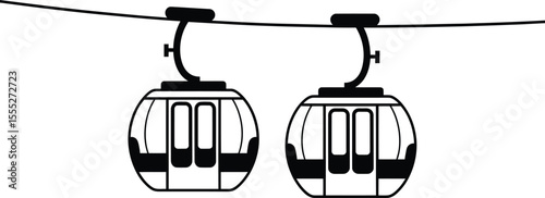 Vector Cable Car Gondolas: Passenger Transport System - Ski Lift Graphic Icon.