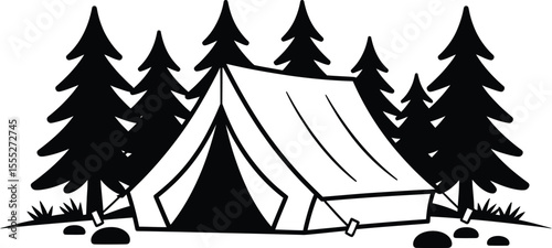 Vector Camping Scene: Tent in Forest - Outdoor Adventure & Wilderness Graphic.