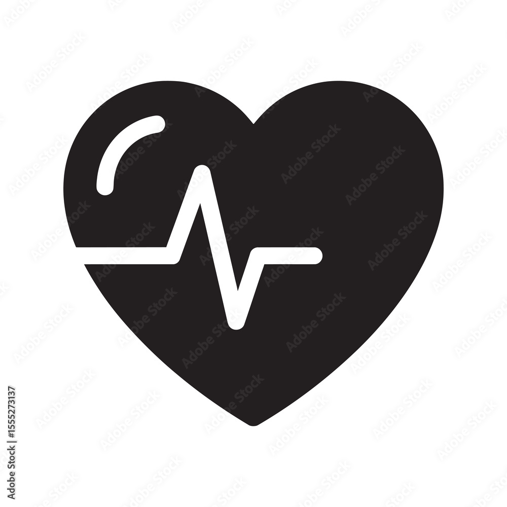 Heartbeat icon with a heart and a cardiogram line representing a medical pulse for health care and a symbol of life and love vector solid glyph icon Heartbeat icon with a heart and a cardiogram line representing a medical pulse for health care and a symbol of life and love vector solid glyph icon