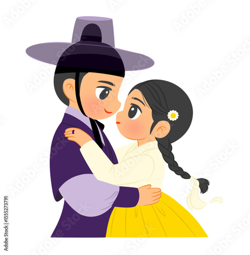 Korean Couple in Traditional Clothing