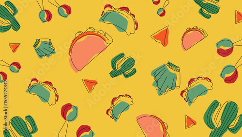 Colorful taco and maraca background