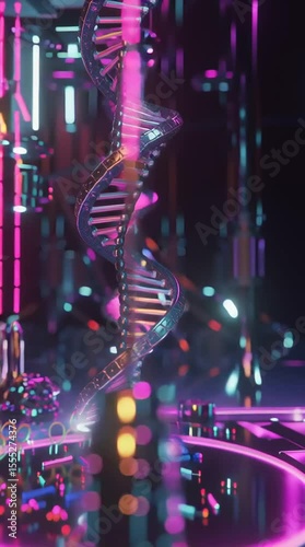 Futuristic DNA Structures Set in a Vibrant Neon Environment for Artistic Expression and Innovation