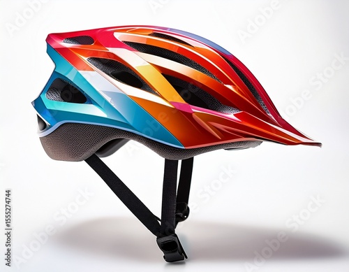 colorful low poly bicycle helmet rotating on white background ideal for safety and sports concepts