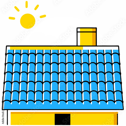 House roof with sun icon in flat style