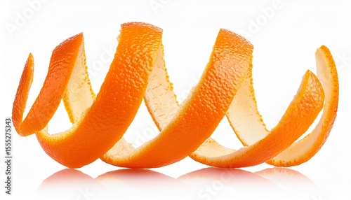 spiral orange peel isolated on transparent or white background