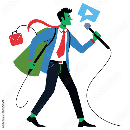 Vector art illustration of a digital marketing businessman
