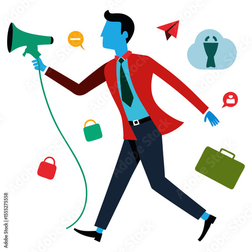 Vector art illustration of a digital marketing businessman