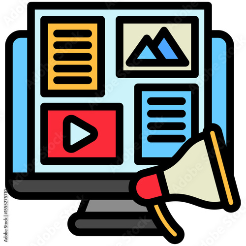 Coverage mini illustration outline color icon, use for journalist, broadcasting, news and media UI, UX kit, app and web development, digital or print.