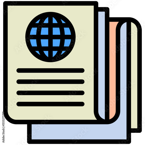 Daily News mini illustration outline color icon, use for journalist, broadcasting, news and media UI, UX kit, app and web development, digital or print.