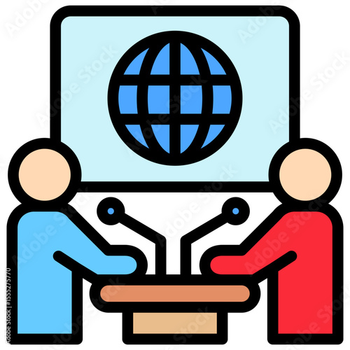 Interview mini illustration outline color icon, use for journalist, broadcasting, news and media UI, UX kit, app and web development, digital or print.