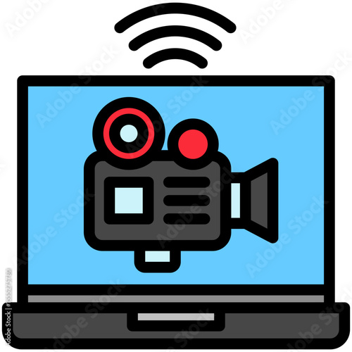 Live Stream mini illustration outline color icon, use for journalist, broadcasting, news and media UI, UX kit, app and web development, digital or print.