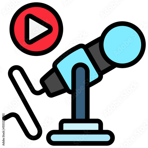 Microphone mini illustration outline color icon, use for journalist, broadcasting, news and media UI, UX kit, app and web development, digital or print.