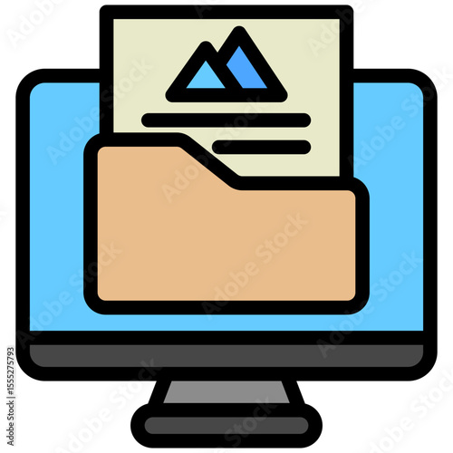 Media Kit mini illustration outline color icon, use for journalist, broadcasting, news and media UI, UX kit, app and web development, digital or print.