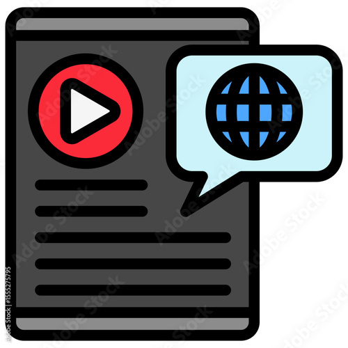 Mobile News mini illustration outline color icon, use for journalist, broadcasting, news and media UI, UX kit, app and web development, digital or print.