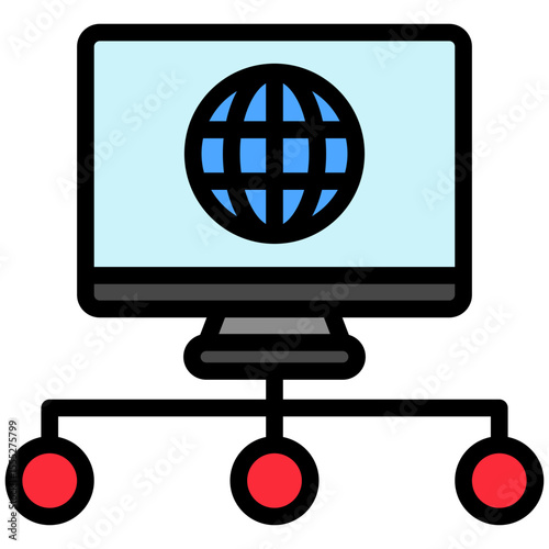 Network mini illustration outline color icon, use for journalist, broadcasting, news and media UI, UX kit, app and web development, digital or print.