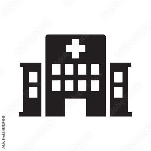 Hospital building icon representing a medical healthcare center for emergency treatment clinic services and professional patient health care vector solid glyph icon