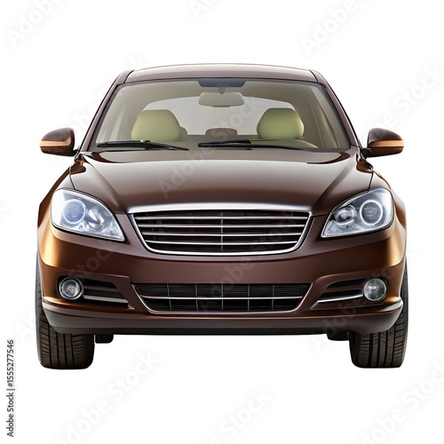 Chocolate Color Car Front View – Stylish Compact Vehicle on Pure White Background

