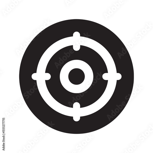 Business target goal icon with an arrow in the bullseye of a dartboard representing focus precision and a successful marketing strategy vector solid glyph icon