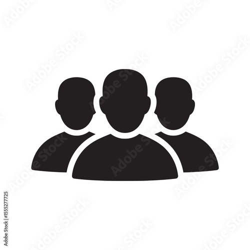 Teamwork community icon with a group of people representing a social organization business team and professional user network collaboration vector solid glyph icon