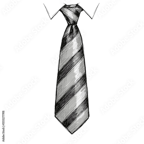 Sketch of a striped necktie in black and white design  