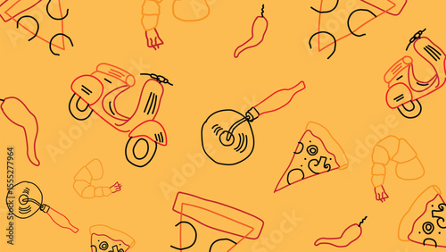 Pizza delivery tools and food background