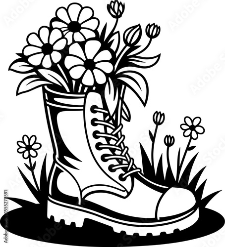 Boot with Wildflowers Growing Out Of It